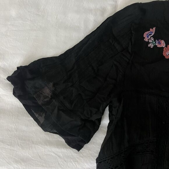 Free People Perfectly Victorian Mini Dress Floral Embroidered Black Size Large - Picture 10 of 13